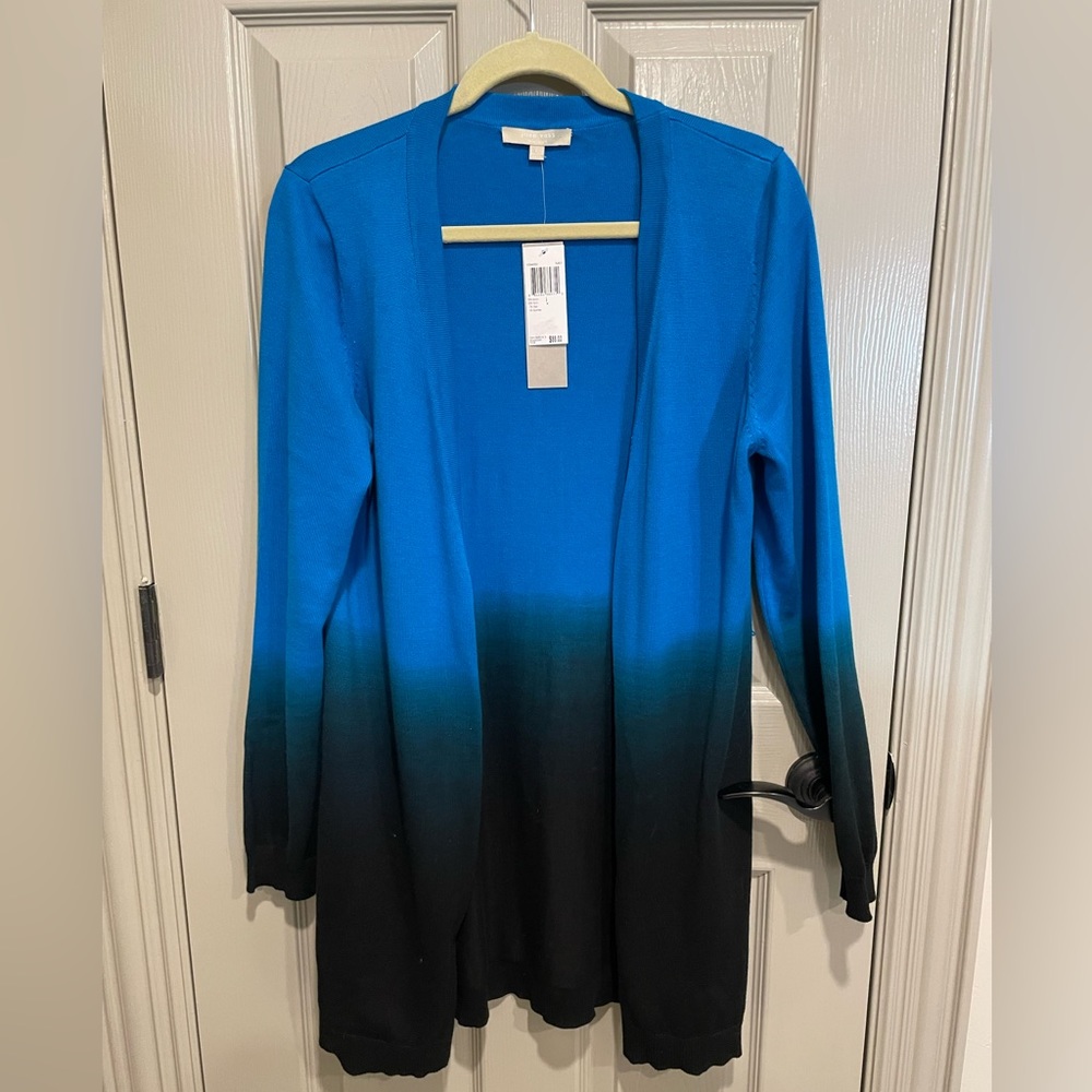 Blue to Black Ombre Open-Front Cardigan